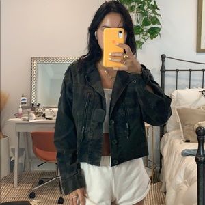 Urban renewal cropped distressed camo jacket